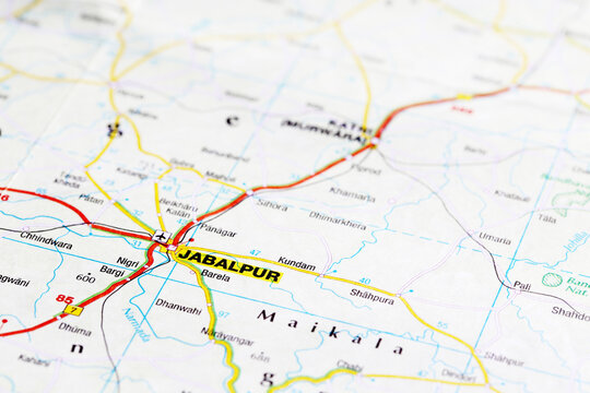 Jabalpur city road map area. Closeup macro view