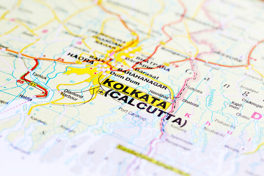 Kolkata city road map area. Closeup macro view