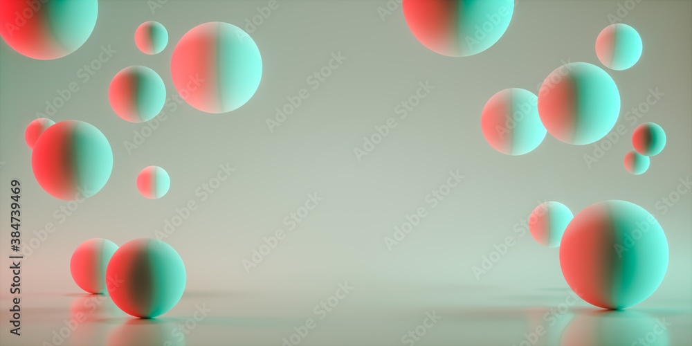 Poster Floating spheres 3d rendering empty space for product show