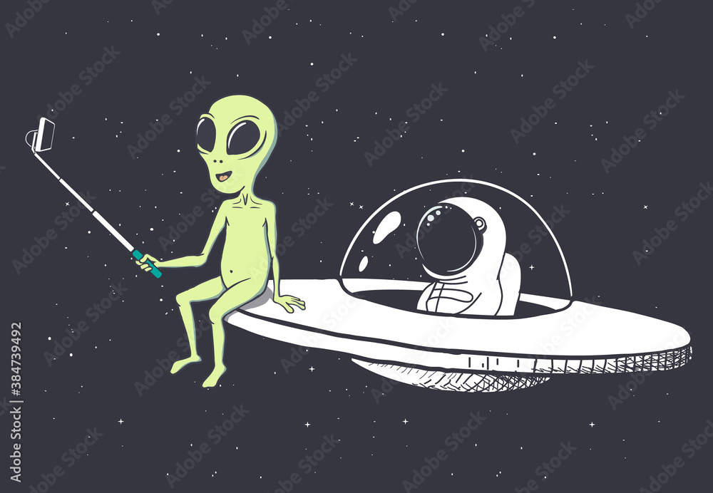 Canvas Prints alien makes selfie with astronaut