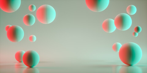 Floating spheres 3d rendering empty space for product show