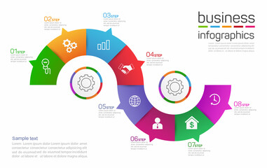 Business Infographic concept with 8 parts, steps or technology processes. Template for presentation 