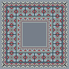 Colorful vector mosaic rug with abstract ethnic geometric ornaments.