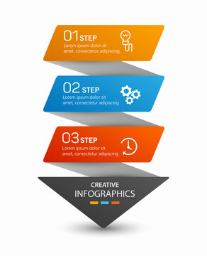 Arrow Infographic Concept Template With 3 Options Part Stages And Icons. Can Be Used For Web, Diagram, Graph, Presentation, Chart, Report, Step By Step Infographics