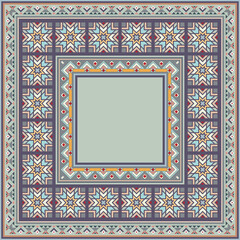 Colorful vector mosaic rug with abstract ethnic geometric ornaments.