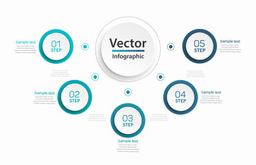 Modern vector  infographic template with 5 steps for business.  Can be used for workflow layout, diagram, annual report, web design. Concept element with 5 options or processes  