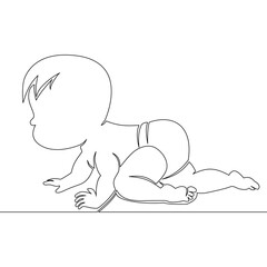 Continuous line drawing Cute crawling baby concept