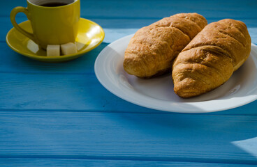 still life of cake with cup of coffee highlighted by sunlight