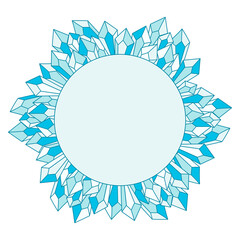 Blue ice crystals. Round Frame for text. Greeting card. Vector illustration