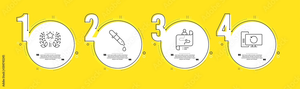 Poster journey path, chemistry pipette and ranking line icons set. timeline process infograph. recovery com