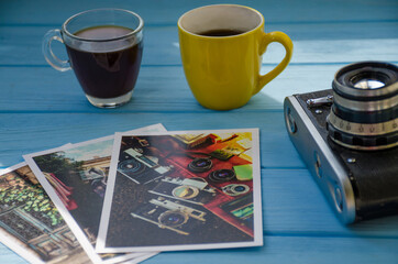 still life of cake with cup of coffee highlighted by sunlight