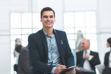 close up. financial consultant studying a business document