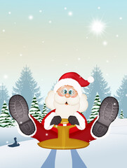 illustration of Santa Claus on sleigh in winter