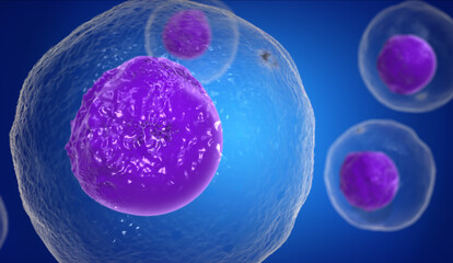 T Cells attacking Cancer Cells, 3D illustration