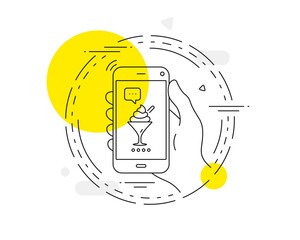 Ice cream in glass line icon. Mobile phone vector button. Vanilla sundae sign. Frozen summer dessert symbol. Ice cream line icon. Abstract concept badge. Vector