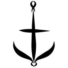 christian anchor made of symbols of the cross, flying bird and ichthyus