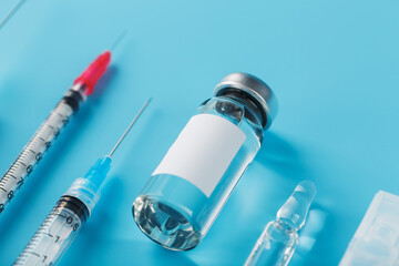 A set of medicines in ampoules and syringes for the treatment of viruses, vaccination and diseases.