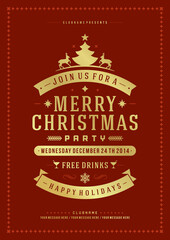 Christmas party flyer invitation design vintage typography and decoration elements vector illustration.