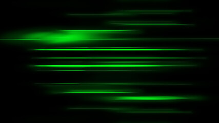 Glowing blurred light stripes in motion over on abstract background. Green rays. Led Light. Future tech. Shine dynamic scene. Neon flare. Magic moving fast lines. Glowing wallpaper. 