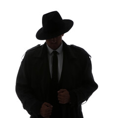 Fototapeta premium Old fashioned detective in hat on white background
