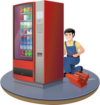 Réparation d'un distributeur automatique de boissons froides rouge (détouré)