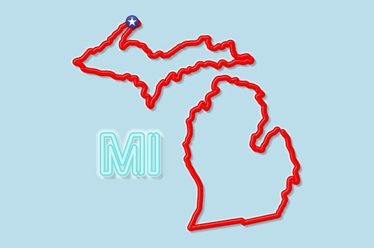 Michigan US State Bold Outline Map. Vector Illustration