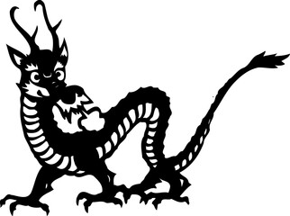 竜横向き全身モノクロ