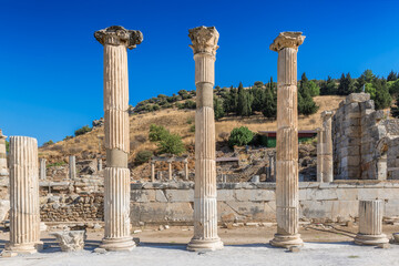Beautiful pillars in the ruins of Ephesus, Selcuk, Izmir, Turkey