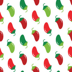 Vector seamless pattern background with cute cartoon style colorful chili peppers.