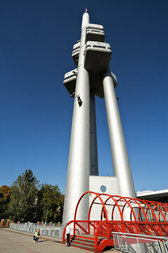 Prague, the Television Tower. Miminka sculptures of David Cerny, Czech Republic, Central Bohemia