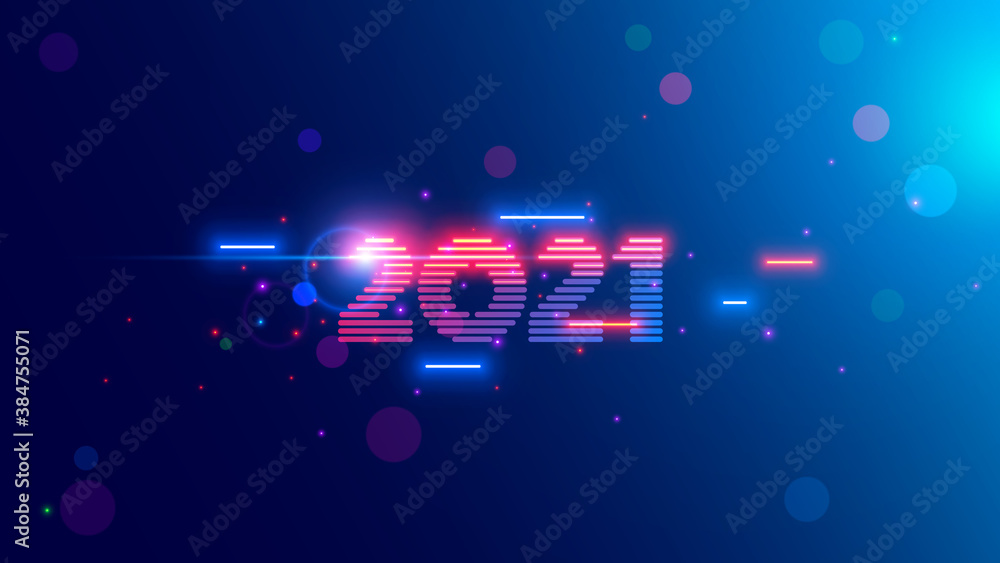 Leinwandbilder 2021 year. Neon 2021 year in digital retro cyber 80th technology style. Light and shine Vector New Year number in tech industry design. Electronic digit 20 21 on celebration banner future.