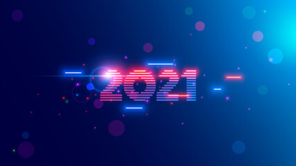 2021 year. Neon 2021 year in digital retro cyber 80th technology style. Light and shine Vector New Year number in tech industry design. Electronic digit 20 21 on celebration banner future.