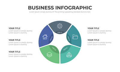Business element for infographic cycle process with 5 options, vector template.