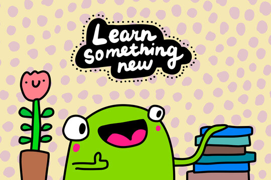 Learn something new hand drawn vector illustration in cartoon comic style frog happy reading