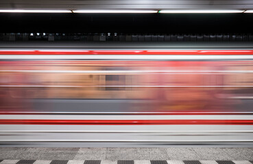 train in movement in a metro station in prague