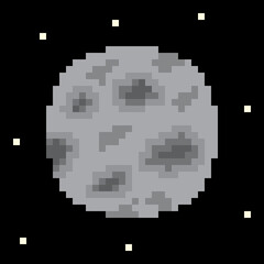 Moon planet in space pixel art. Vector picture.