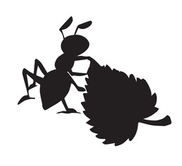 The ant is pulling a leaf. Vector drawing