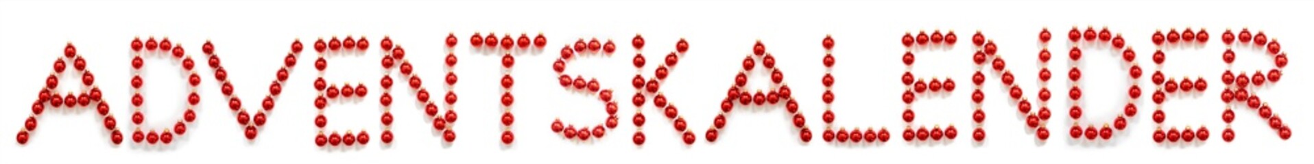 Red Christmas Ball Ornament Building German Word Adventskalender Means Advent Calendar. Festive Christmas Decoration. White Isolated Background