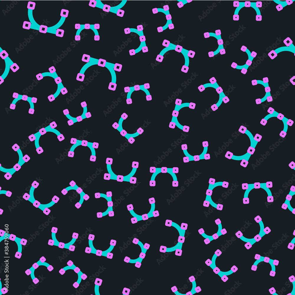 Poster Line Bezier curve icon isolated seamless pattern on black background. Pen tool icon. Vector.
