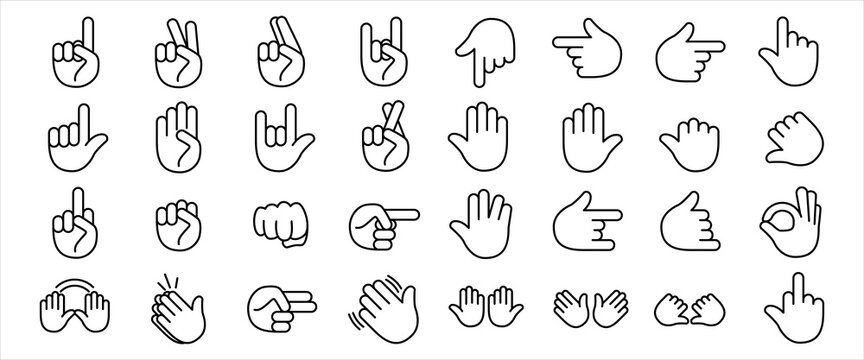 Simple Set of hand gesture sign and expression Related Vector icon graphic design. Contains such Icons as hand fist, pointing finger, counting and more