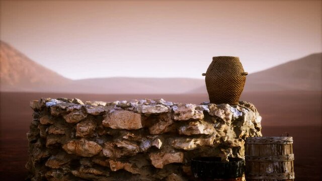 old stone water well in the desert