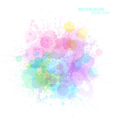 Watercolor effect vector stains. Grunge splatter. Paint pastel stains. Ink spots. Colorful splatter. Watercolor drops. Grunge colorful paint overlay.
