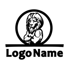 The stylized black and white image of a lion. Icon for use in logos. - 384761698