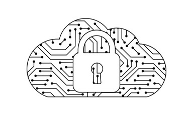 Cloud security illustration. Data security in the cloud. Cloud data protection. Vector. 
