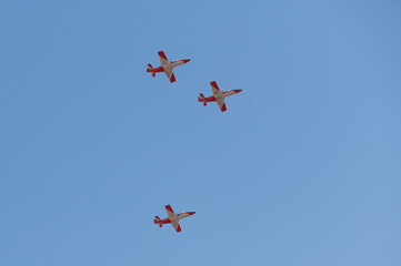 Eagle patrol fighters flying on the way to the events of the celebration of the Hispanic Day