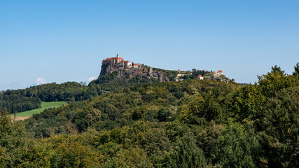 Fototapeta na wymiar Panorama of the fortress and town Riegersburg in south east Styria, Austria