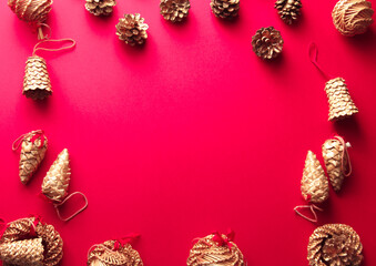 christmas background with pine cones
