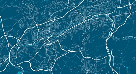 Detailed map of Wuppertal city, linear print map. Cityscape panorama.