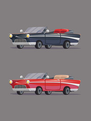 Black and red vintage cadillac. Retro cars set. Vector Illustration. Cartoon style. Realistic.