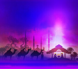 Fototapeta premium Biblical scene - birth of Jesus in Bethlehem.